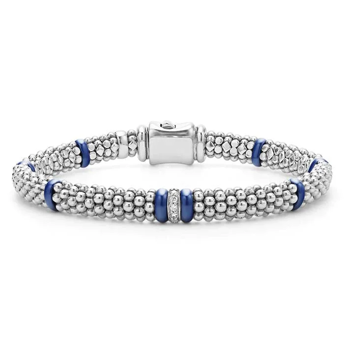 gold heart-shaped pendant necklace LAGOS Ultramarine Blue Ceramic Single Station Diamond Caviar Bracelet in Sterling Silver