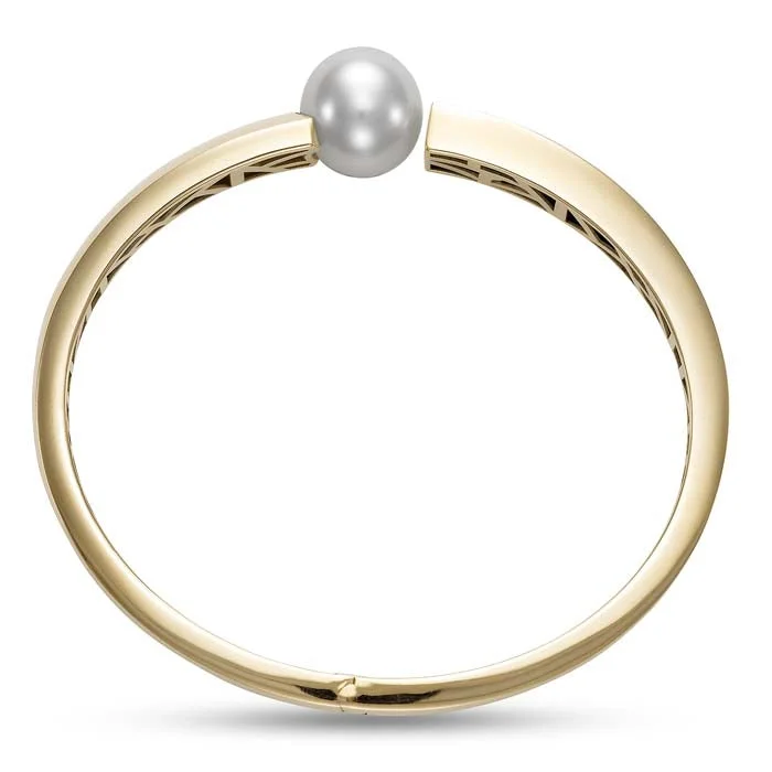 gold mesh bangle bracelet Mastoloni Fresh Water Cultured Pearl Bangle Bracelet in 14K Yellow Gold