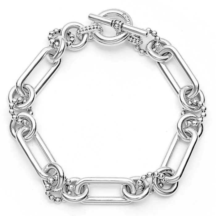 white gold diamond cluster ring LAGOS Signature Caviar Toggle Clasp Bracelet in Sterling Silver