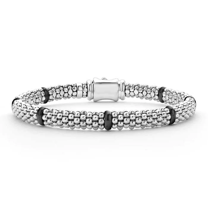 natural jade ring LAGOS 7-Station Black Ceramic Caviar Bracelet in Sterling Silver