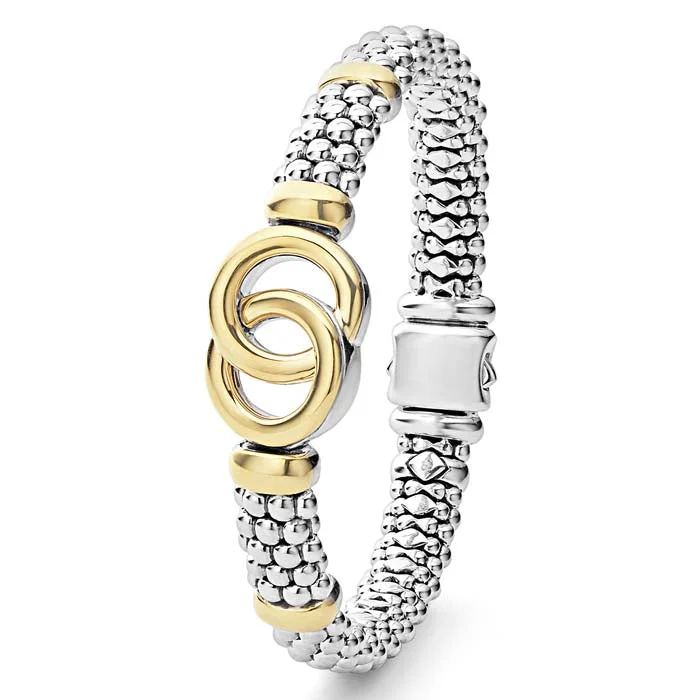 adjustable silver cuff bracelet LAGOS Signature Caviar Interlocking Bracelet in Sterling Silver and 18K Yellow Gold