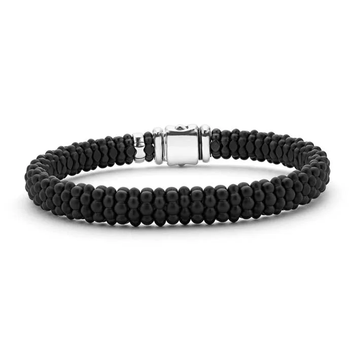 real jade bangle bracelet LAGOS Black Caviar Matte Ceramic Beaded Bracelet in Sterling Silver and 18K Yellow Gold