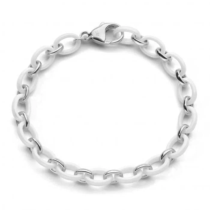 personalized ring with name Monica Rich Kosann  "Audrey" Alternating Link Bracelet in Sterling Silver and White Ceramic