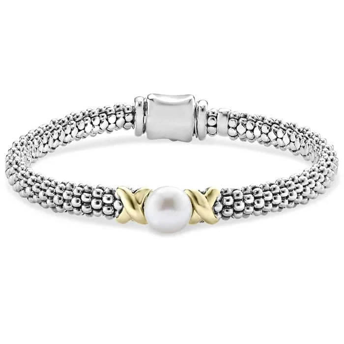evil eye protection bracelet LAGOS Luna Pearl Bracelet in Sterling Silver and 18K Yellow Gold - Size Medium (7)