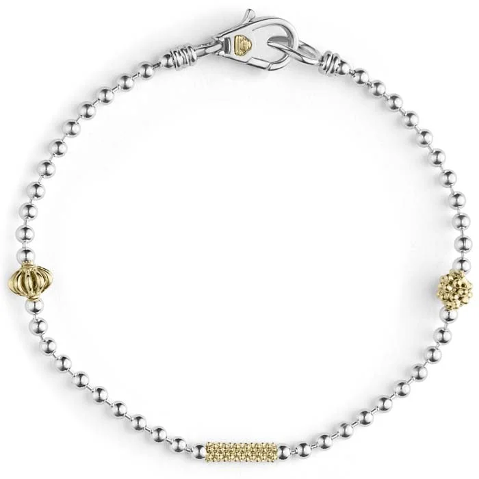 infinity loop ring rose gold LAGOS Caviar Icon Beaded Bracelet in Sterling Silver and 18K Yellow Gold - Size Medium (7)