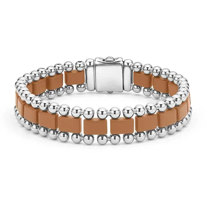 infinity necklace with birthstones LAGOS Anthem Matte Tan Ceramic Link Bracelet in Stainless Steel