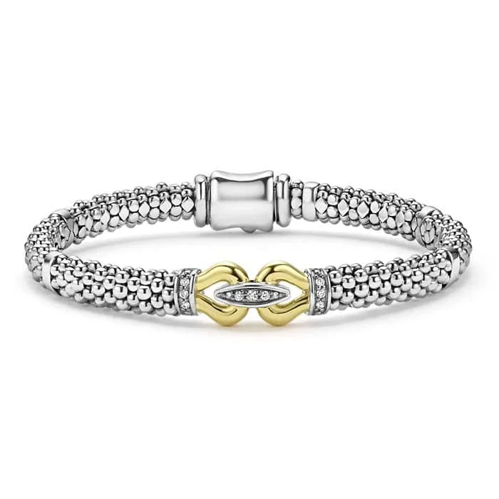 modern baguette diamond ring LAGOS Two-Tone Caviar Buckle Diamond Bracelet in Sterling Silver and 18K Yellow Gold