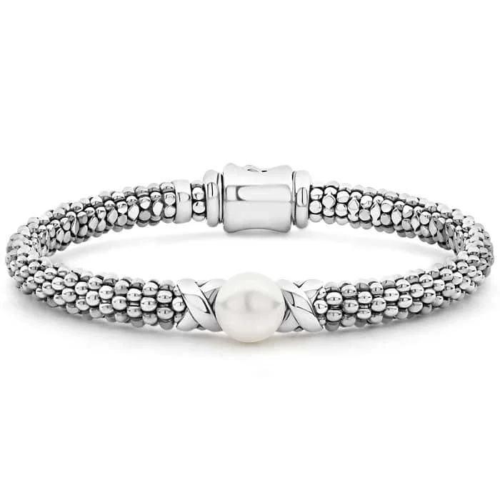 minimal diamond bar necklace LAGOS Luna Pearl Bracelet in Sterling Silver - Size Medium (7)