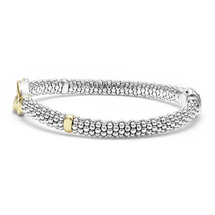bold chunky cocktail ring LAGOS Signature Caviar Interlocking Bracelet in Sterling Silver and 18K Yellow Gold
