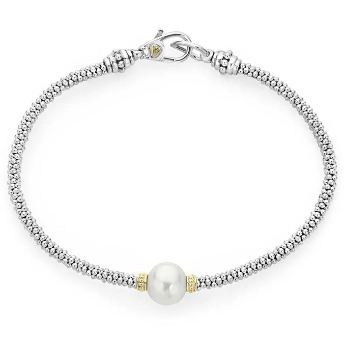 fine silver herringbone necklace LAGOS 3mm Luna Cultured Pearl Caviar Bracelet in Sterling Silver and 18kt Yellow Gold Size M