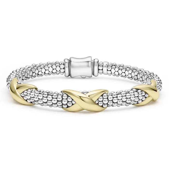 infinity knot wedding band LAGOS Three Station X Caviar Embrace Bracelet in Sterling Silver and 18K Yellow Gold
