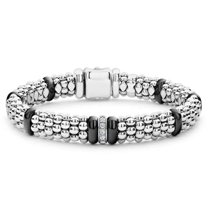 celestial constellation necklace silver LAGOS Black Ceramic Caviar Single Station Diamond Bracelet in Sterling Silver