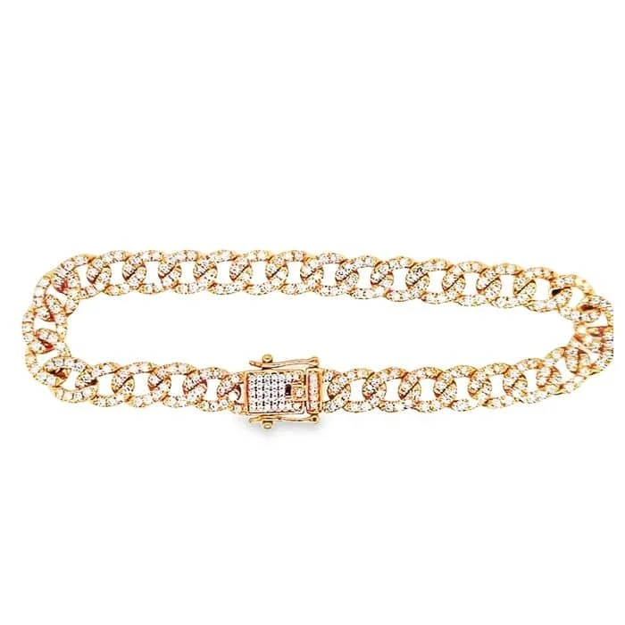 simple crystal earrings Mountz Collection 7.75" Pavé Diamond Cuban Link Bracelet in 14K Yellow Gold