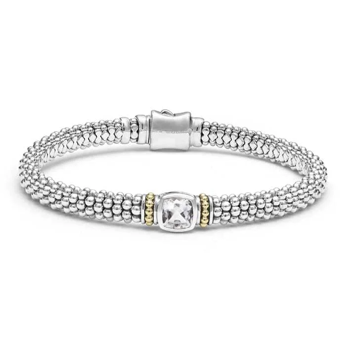 women’s leather wrap bracelet LAGOS White Topaz Caviar Bracelet in Sterling Silver and 18K Yellow Gold