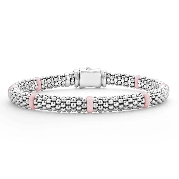 custom silver charm bracelet LAGOS 7 Station Pink Ceramic Caviar Bracelet in Sterling Silver custom silver charm bracelet LAGOS 7 Station Pink Ceramic Caviar Bracelet in Sterling Silver