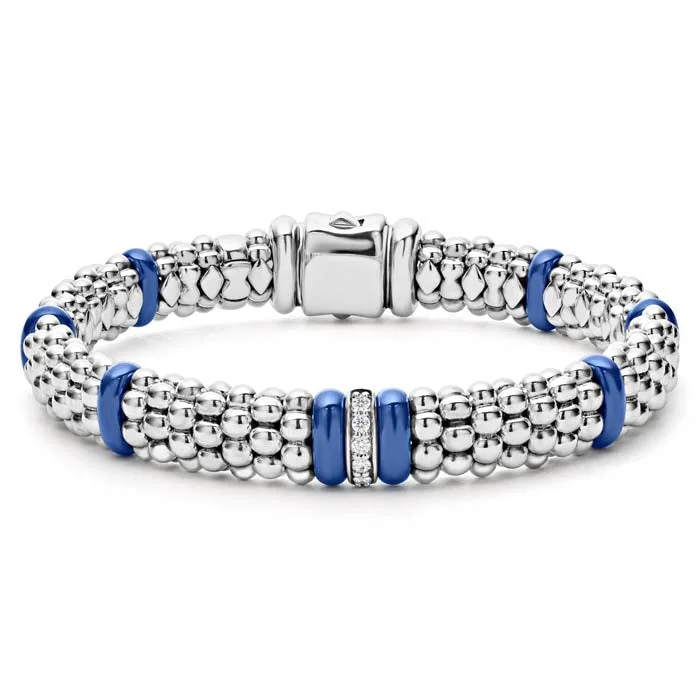 minimalist black diamond studs LAGOS Ultramarine Blue Ceramic Caviar Single Station Diamond Bracelet in Sterling Silver