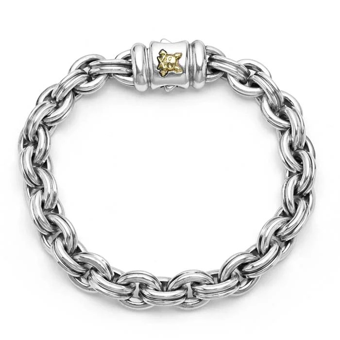 dainty gold chain earrings LAGOS Anthem Double Link Bracelet in Sterling Silver