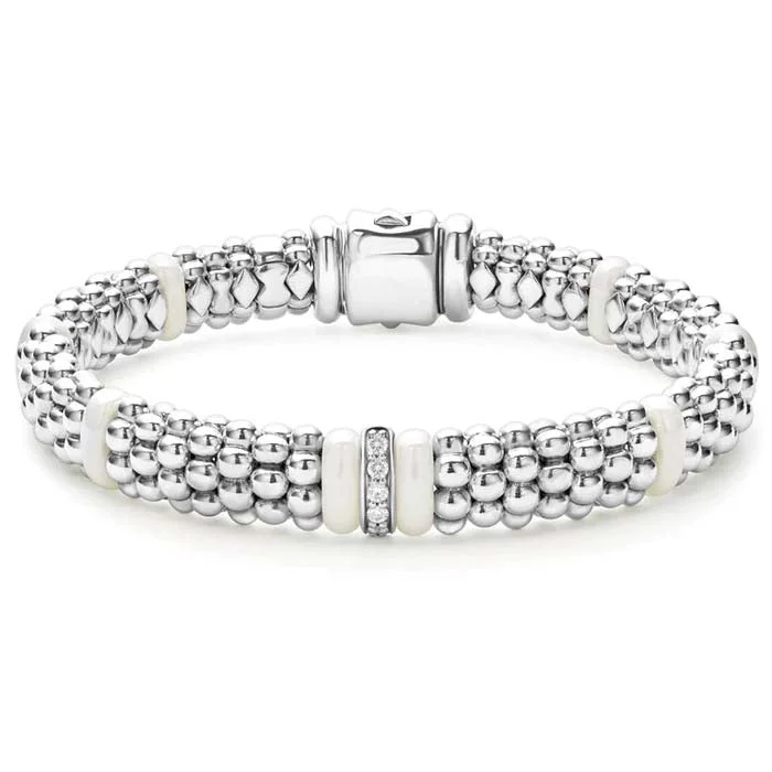custom engraved infinity necklace LAGOS White Ceramic Caviar Single Station Diamond Bracelet in Sterling Silver
