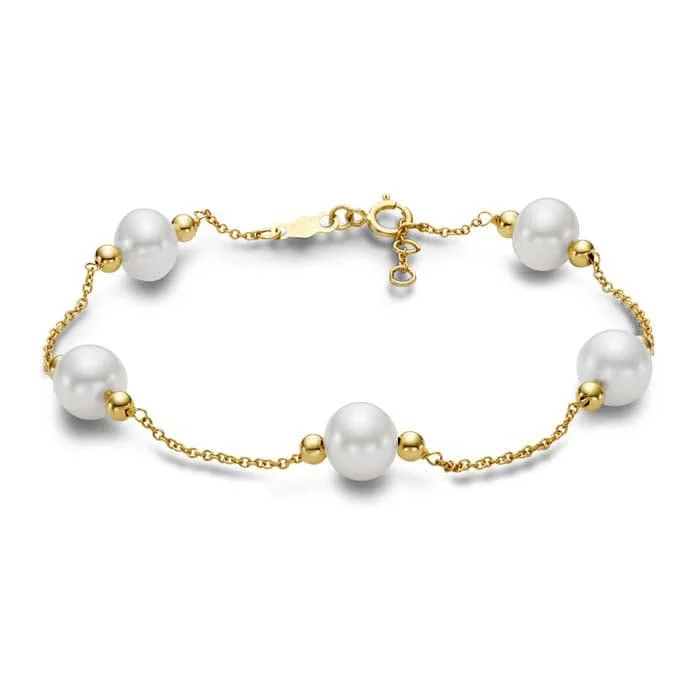 chunky boho turquoise ring Mastoloni 7" Freshwater Cultured Pearl Fancy Tin Cup Bracelet in 14K Yellow Gold