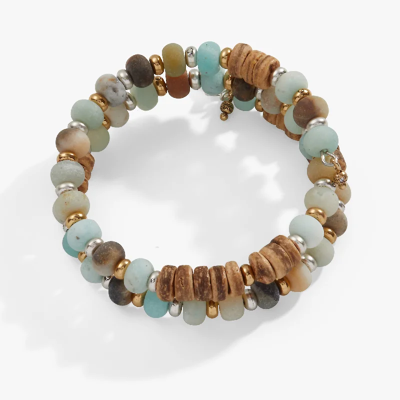 Amazonite + Wood Beaded Wrap Bracelet