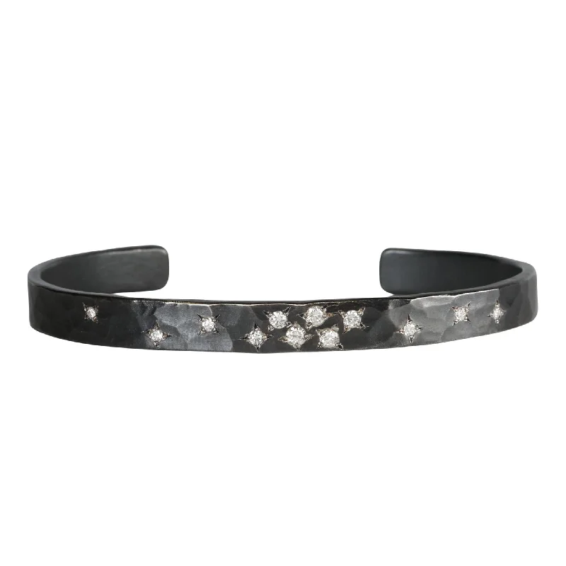 celestial zodiac sign necklace Oxidized Sterling Silver "Cluster" Hammered Cuff with 12 Diamonds