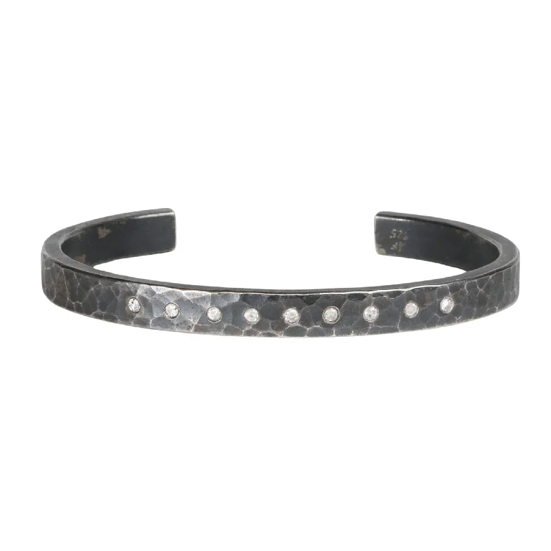 simple crescent moon ring Oxidized Sterling Silver Cuff with Silvermist Diamonds