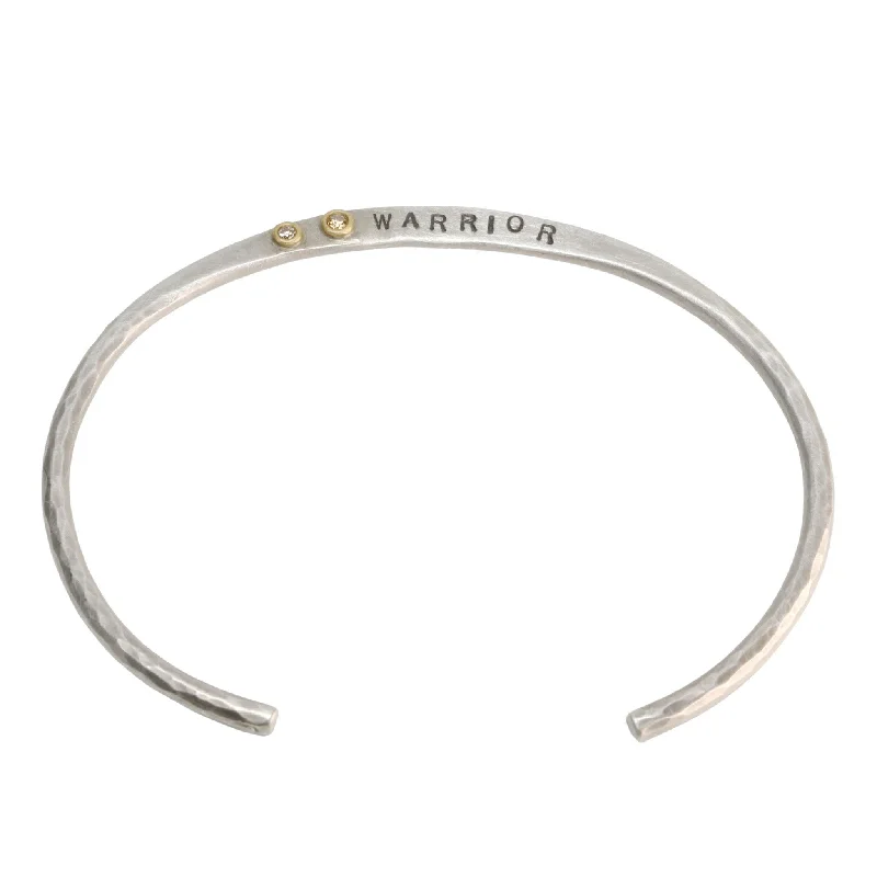 ethical lab-grown diamond ring Sterling Silver Flat Hammered Crescent "Warrior" Cuff Bracelet with Diamond Details