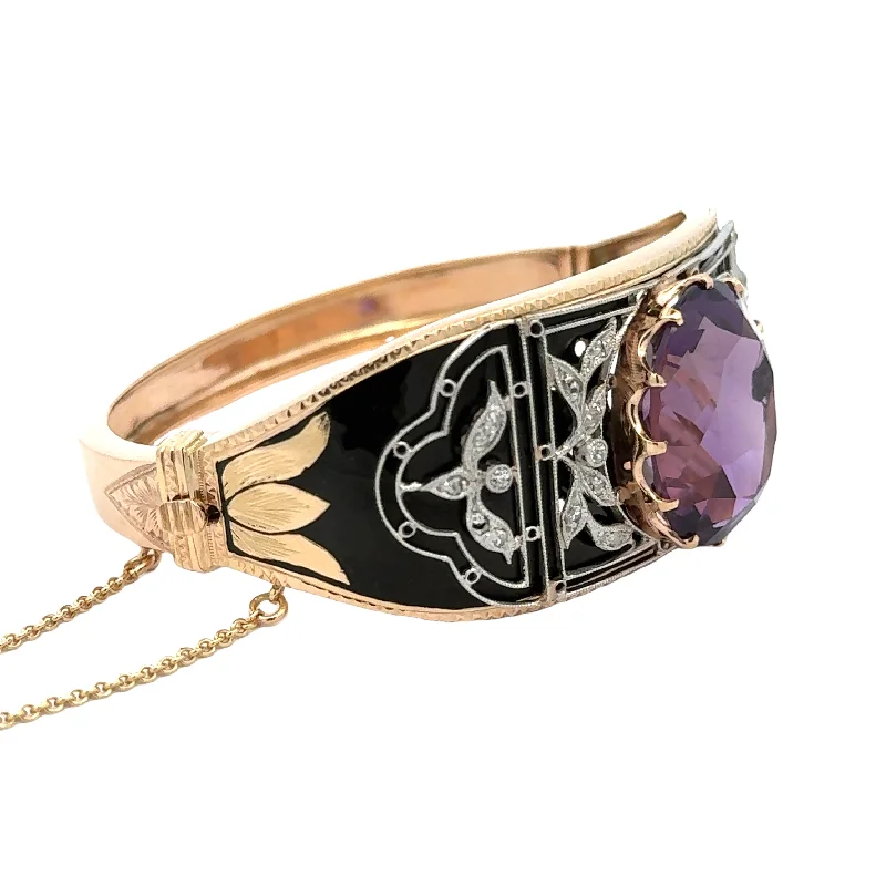 Antique Amethyst and Diamond Black Enamel Bangle