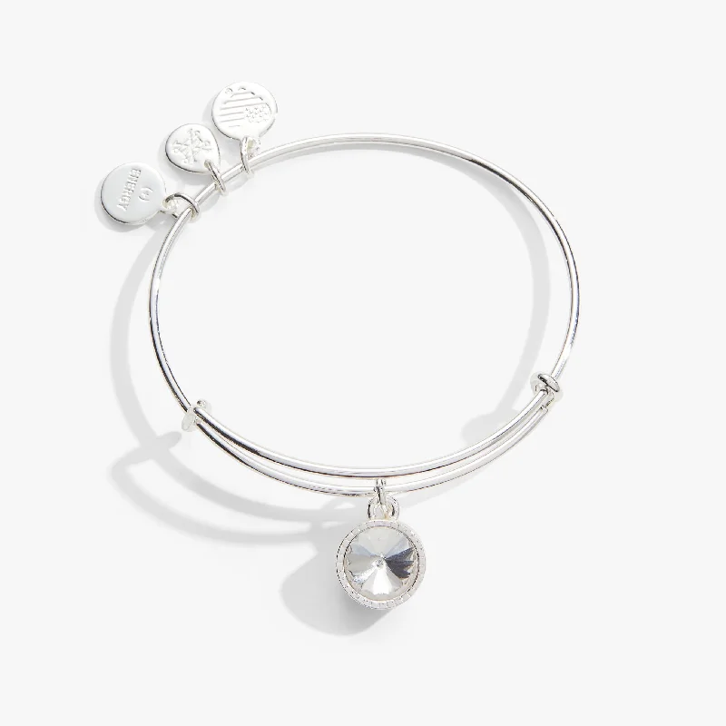 gold-plated figaro chain April Birthstone Charm Bangle, Clear Crystal