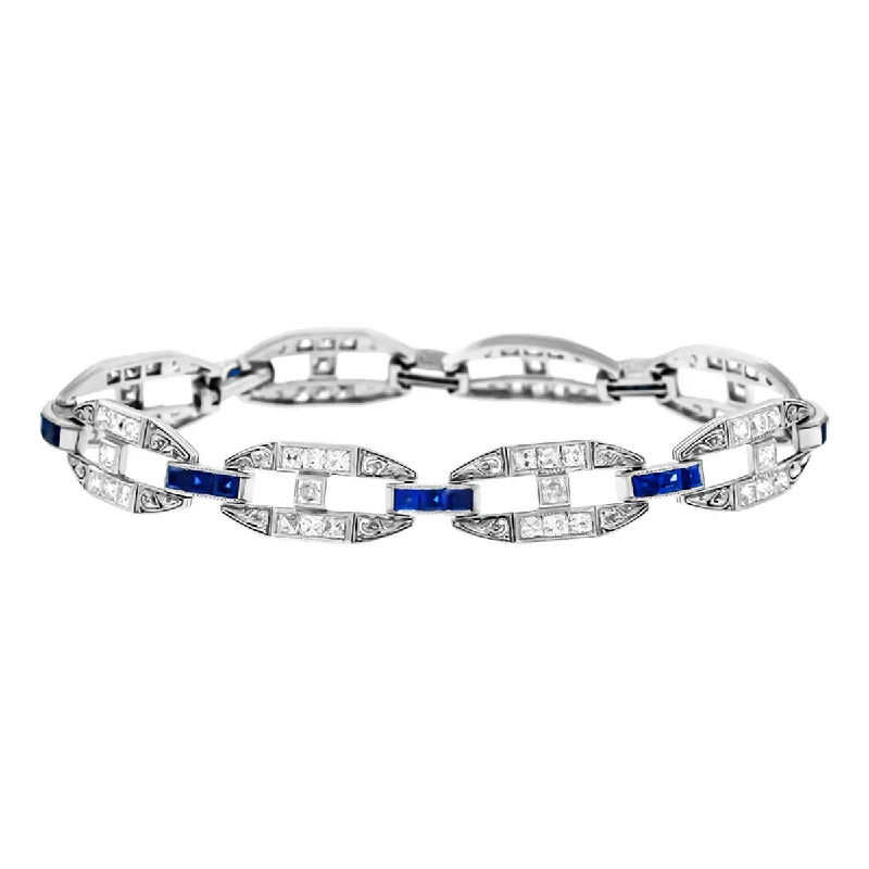titanium wedding band men’s black Art Deco Platinum Diamond and Sapphire Bracelet