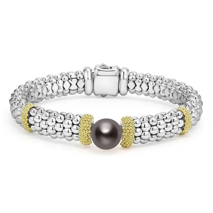 unique zodiac constellation necklace LAGOS Two-Tone Caviar Tahitian Black Pearl Bracelet in Sterling Silver and 18K Yellow Gold
