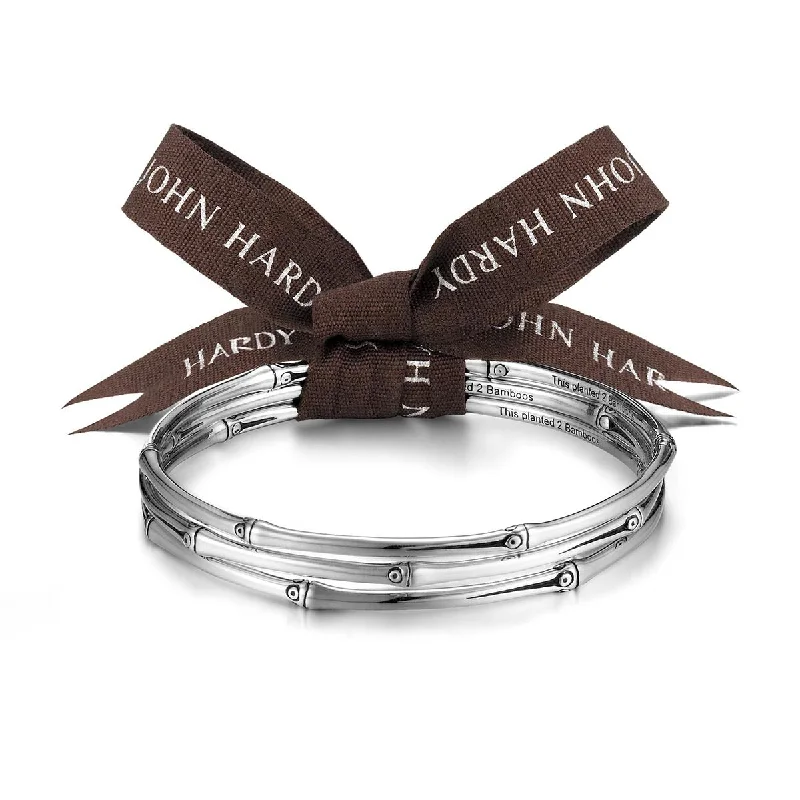 personalized name ring Bamboo Silver Set of 3 Slim Bangles