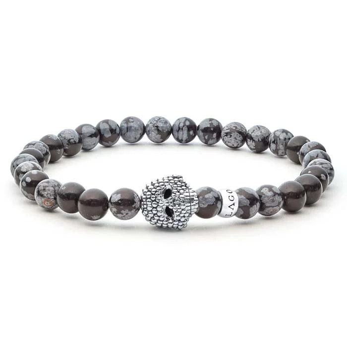 gothic black onyx ring men LAGOS Anthem Snowflake Obsidian Skull Bracelet in Sterling Silver