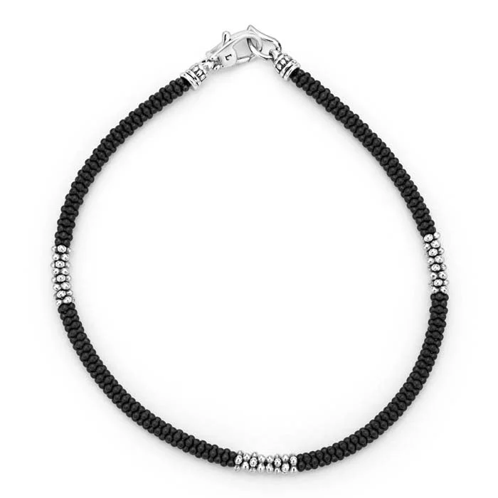 braided wedding ring men LAGOS Black Caviar Three Silver Station Matte Ceramic Bracelet in Sterling Silver