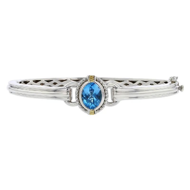 minimalist black pearl necklace Blue Topaz Hinged Bangle Bracelet in Sterling Silver and 18K Yellow Gold
