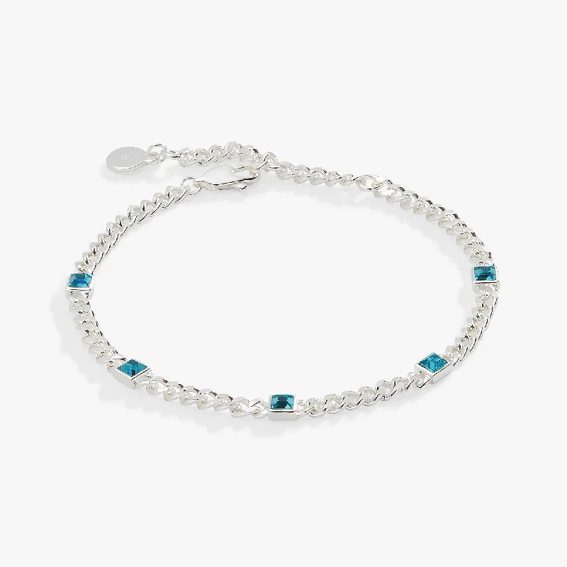 December Birthstone Blue Zircon Curb Chain Bracelet