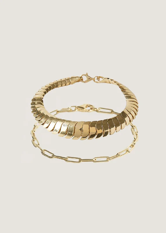 Bold Cobra & Paperclip Link Chain Bracelet Stack