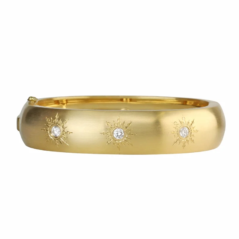 waterproof beach anklet stainless steel 18K Gold "Bombe" Hinge Bracelet with Six "Sunburst" Diamonds