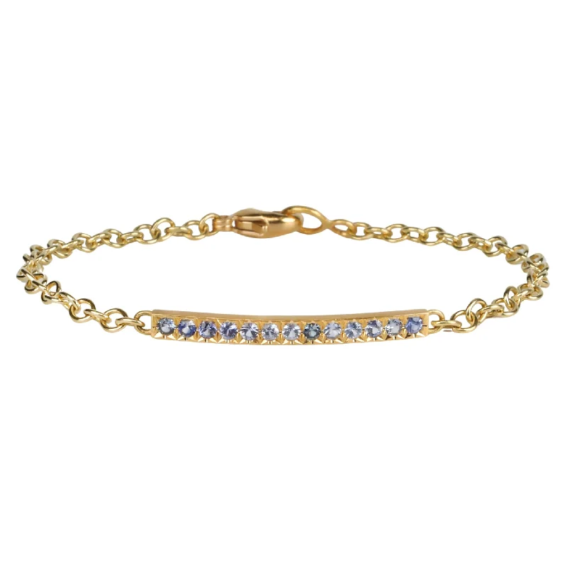 handcrafted sterling silver necklace 20K & 18K Gold Pave Light Blue Sapphire Bar Bracelet