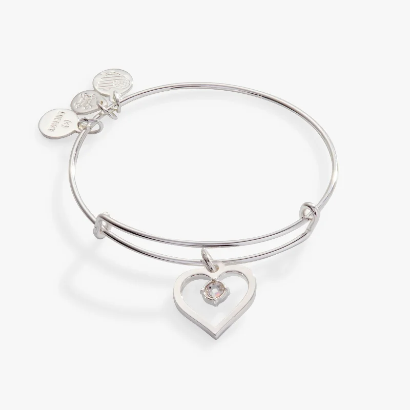 Crystal in Heart Charm Bangle Bracelet