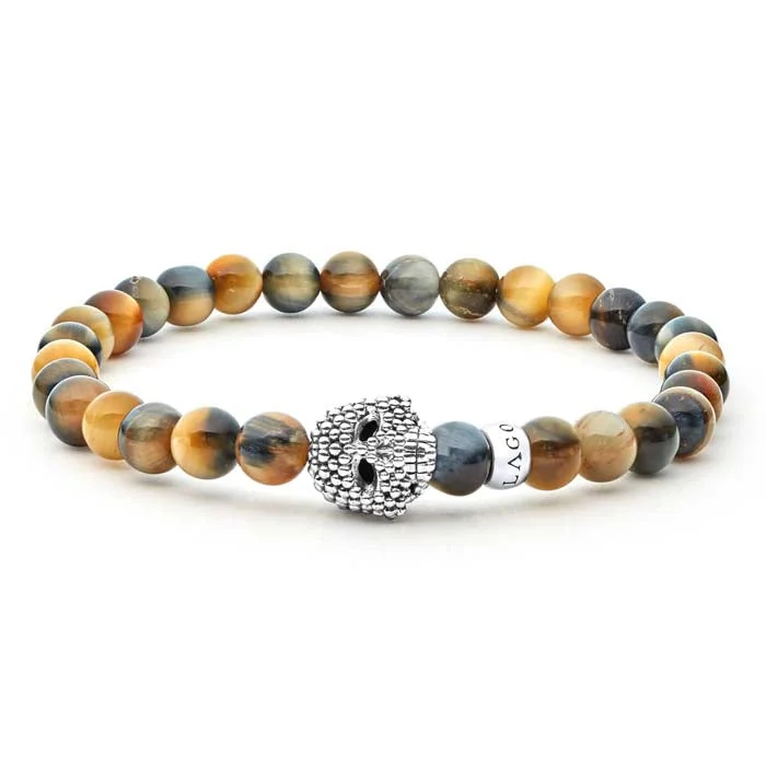 delicate marquise diamond band LAGOS Tigereye Skull Bracelet in Sterling Silver