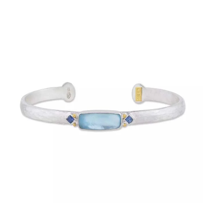 men’s beaded bracelet with charms Lika Behar "Dive In" Cuff Bracelet with Blue Topaz and Mother of Pearl Doublet and Blue Sapphires in Sterling Silver and 24K Yellow Gold