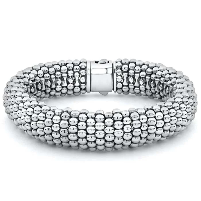 custom engraved wedding band Lagos 15MM Caviar Bracelet in S/S - Double pushbutton clasp, Sz M (7)