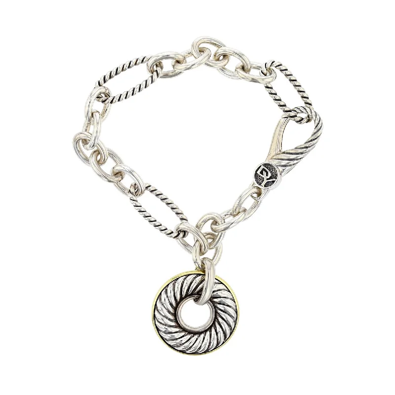 personalized coordinates ring custom David Yurman Cable Link Disc Bracelet in Sterling Silver and Yellow Gold
