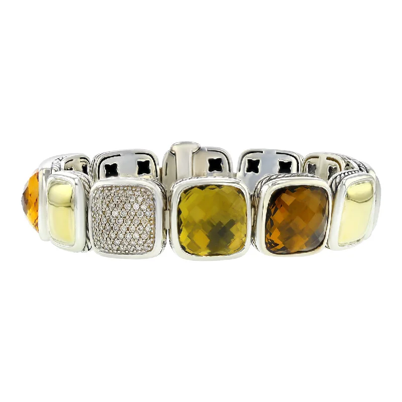 layered gold coin pendant necklace David Yurman Citrine, Quartz and Diamond Chiclet Bracelet