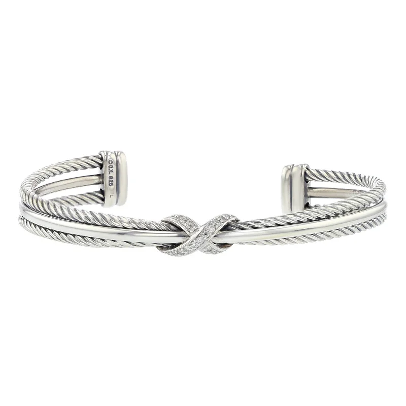 minimalist clover charm bracelet David Yurman Crossover X Bracelet in Sterling Silver with Diamonds