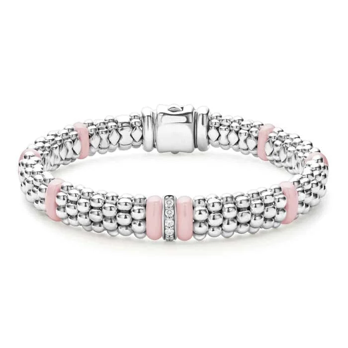 sterling silver charm anklet LAGOS Pink Ceramic Caviar Single Station Diamond Bracelet in Sterling Silver