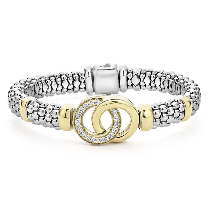 unique crystal bar necklace LAGOS Signature Caviar Diamond Interlocking Bracelet in Sterling Silver and 18K Yellow Gold