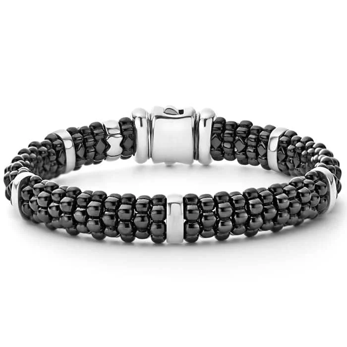 silver wave ring dainty LAGOS Black Caviar Five Station Bracelet in Sterling Silver