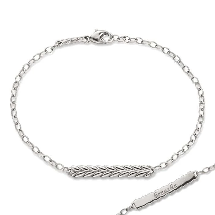 statement gemstone necklace handmade Monica Rich Kosann 7" "Breathe" Poesy Bracelet with Decorative Leaf Pattern in Sterling Silver